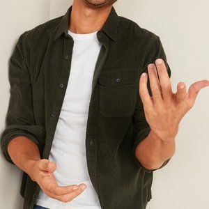 Old Navy Regular Fit Cotton Corduroy Non-Stretch Shirt - Olive Green